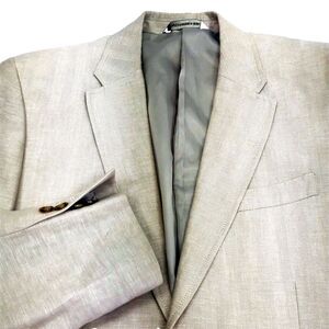 Perry Ellis Sport Coat Surgeon Cuff Linen Beige 38 39 Blazer Cotton Preppy Y2K
